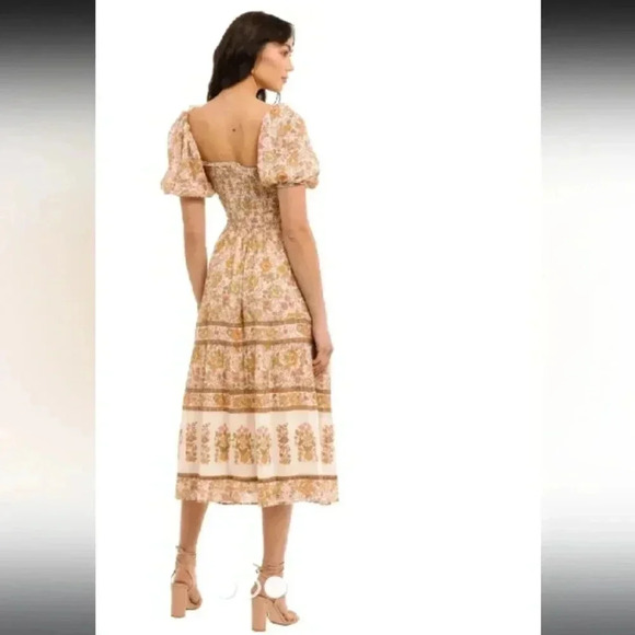 Spell and the Gypsy Cream and Brown Puff Sleeve Square Neck Midi Sundress - Picture 3 of 7
